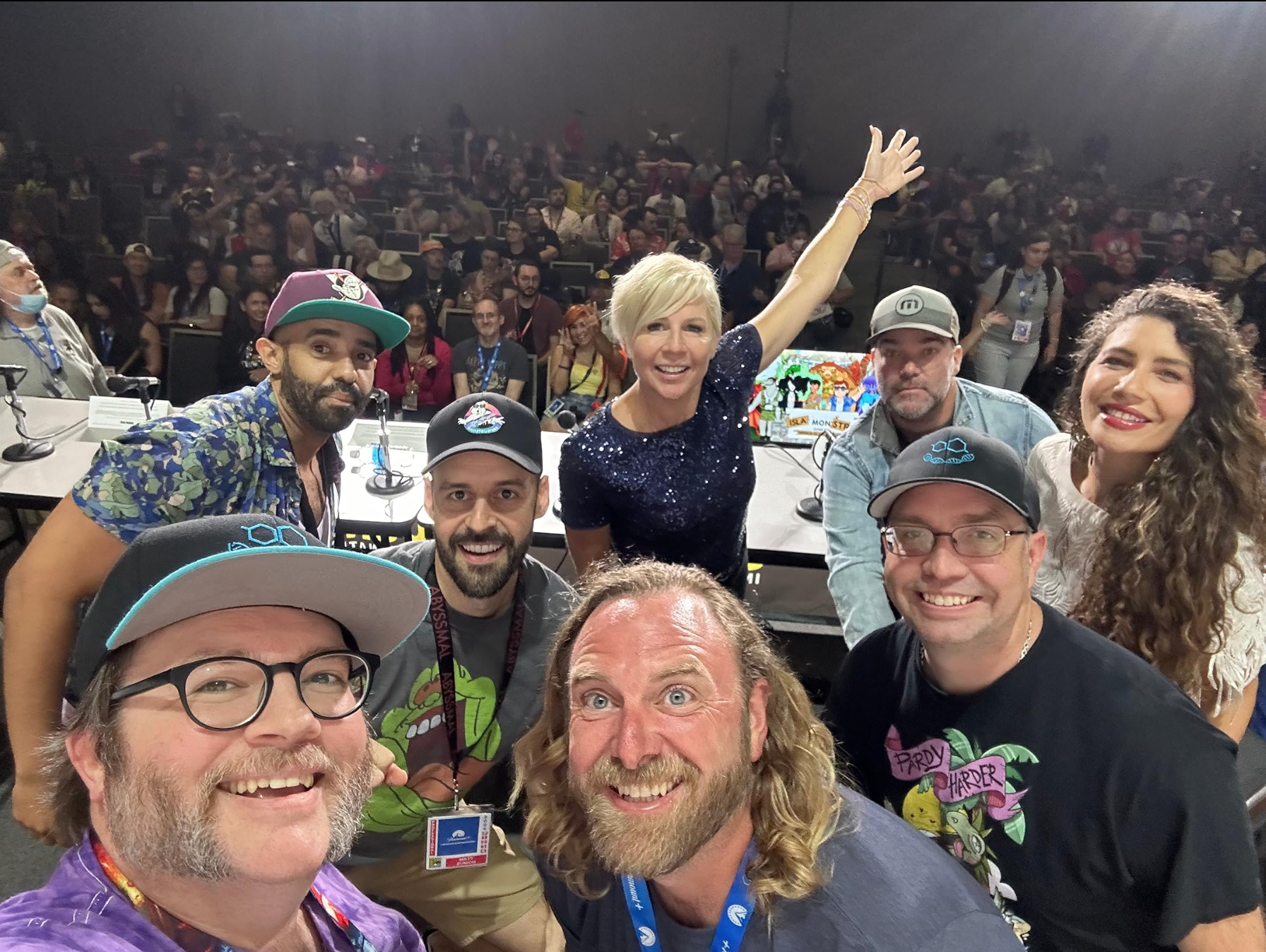 Robert Reider with the cast and crew of Isla Monstro at San Diego Comic-Con